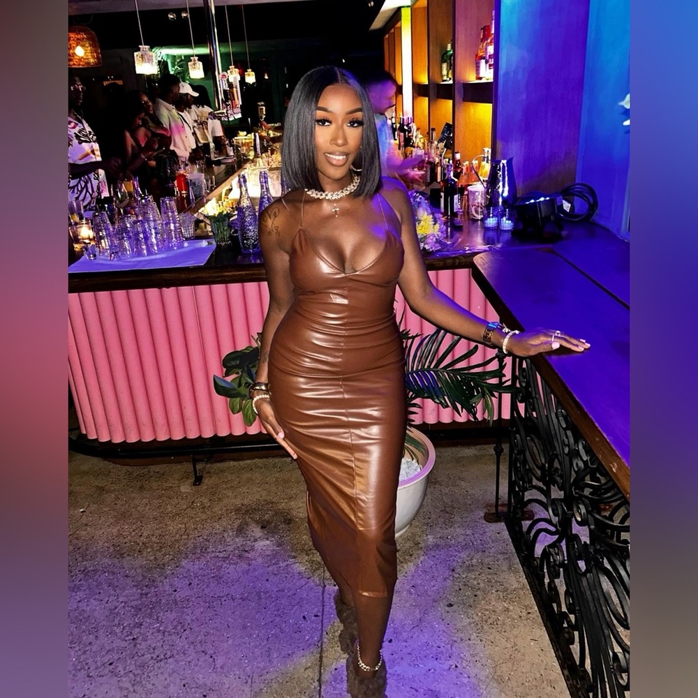 Brown faux leather dress